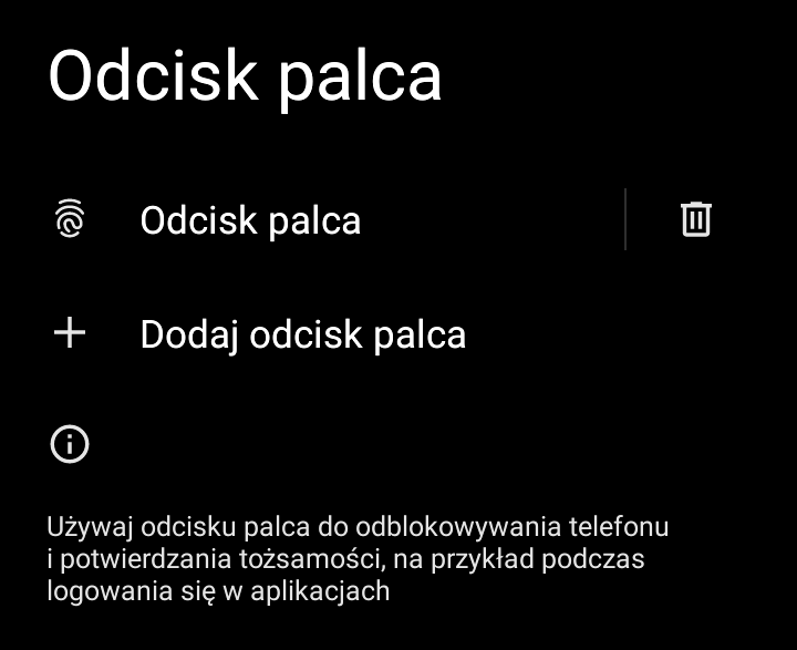 Odblokowywanie ekranu odciskiem palca (Android)