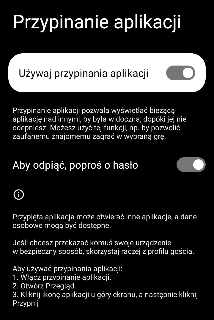 Przypinanie aplikacji (Android)