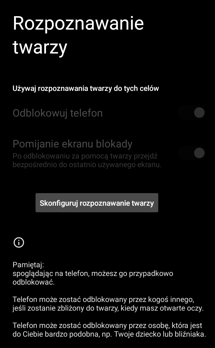 Odblokowywanie ekranu rozpoznawaniem twarzy (Android)